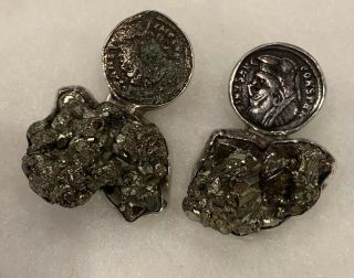 Rebecca Collins Old Roman Coin,  Gold Pyrite Earrings RARE 3