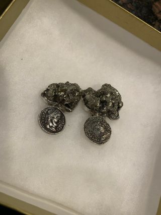 Rebecca Collins Old Roman Coin,  Gold Pyrite Earrings RARE 7