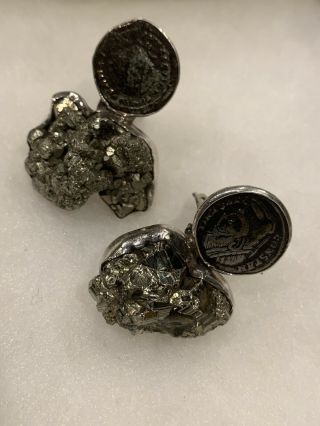 Rebecca Collins Old Roman Coin,  Gold Pyrite Earrings RARE 8