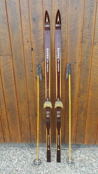 Interesting Vintage Wooden 70 " Skis Brown Finish Asnes Tur Langrenn
