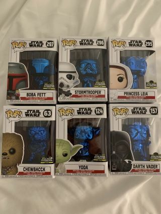 Star Wars Celebration 2019 Chicago Funko Pop Exclusive Blue Chrome Set Of 6 Rare