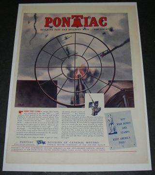 Print Ad 1943 Pontiac Ww Ll Art War Effort Navy Gunner Oerlikon 20 Mm H Miller