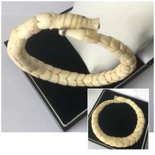 Rare Vintage Art Deco Jewellery Carved Bone Articulated Dragon Bangle Bracelet