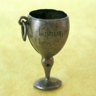 Antique Vintage Sterling Silver Enamel Irish Coffee Glass Charm Shamrock Rare