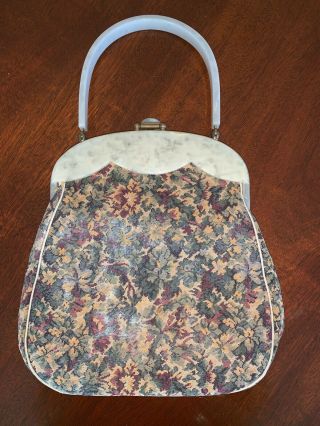 Vintage Rialto Lucite and Tapestry Purse with clasp and inside pocket 2