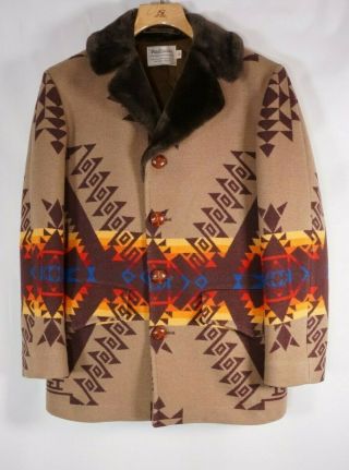 Vtg Pendleton Western Wear Jacket Coat Wool Navajo Blanket Mens 38