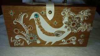 Vintage 1963 Enid Collins Lovebird Wooden Box Purse