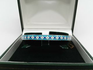 Vintage Art Deco Fine Quality Guilloche Enamel Silver Bracelet Safety Chain Box