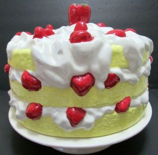 Vintage Strawberry Shortcake Ceramic Cake Plate & Dome Cover Pedestal Stand 70s