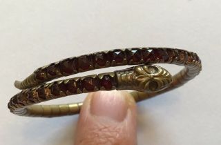 Vintage Art Deco Garnet Rhinestone Snake Bracelet