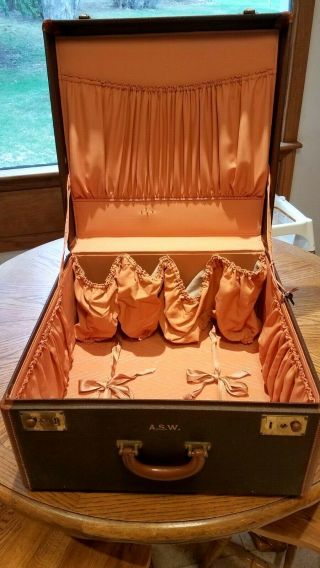 Vintage Hartmann Hard Shell Luggage Leather Suitcase & Satin Interior,  Locking