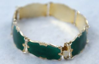 Norwegian vintage enamel bracelet from Ivar T.  Holt 925 S deep green 3