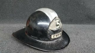 Vintage Fireman Helmet - Msa - Black W/ Leather Patch - Cvfd 5