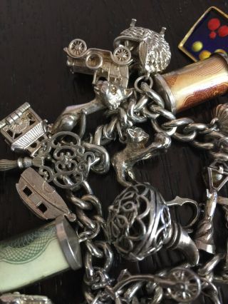 Vintage Sterling Silver English Charm Bracelet With Vintage Charms Movers 3