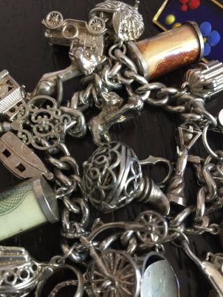 Vintage Sterling Silver English Charm Bracelet With Vintage Charms Movers 7