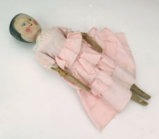 Antique Victorian Carved Wood Peg Doll - Unusual