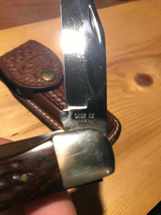 Vintage Case XX Wood Jumbo Folding Hunter Knife 6265 SAB W/ Basketweave Sheath 2