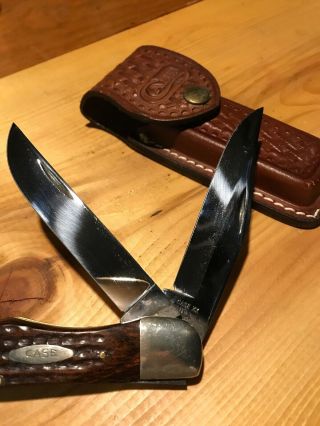 Vintage Case XX Wood Jumbo Folding Hunter Knife 6265 SAB W/ Basketweave Sheath 4