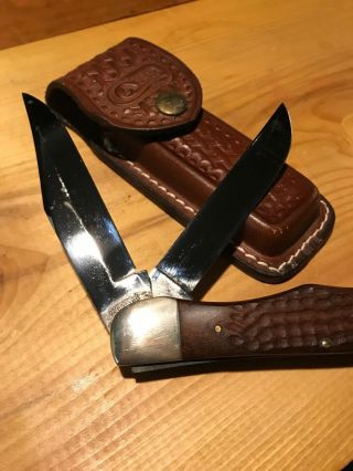 Vintage Case XX Wood Jumbo Folding Hunter Knife 6265 SAB W/ Basketweave Sheath 5