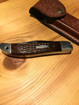 Vintage Case XX Wood Jumbo Folding Hunter Knife 6265 SAB W/ Basketweave Sheath 8