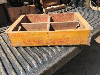 Vintage Yellow Coca - Cola Coke 12 oz 6 Pack Bottles Wood Crate 1960 ' s 3