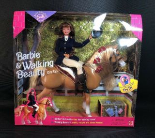 Barbie & Walking Beauty Gift Set Doll & Horse Interactive 1998 Nrfb (16)