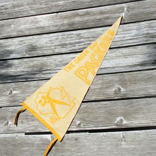 Green Bay Packers Pennant Vintage Gold Beige 11 Inch X 30 Inch 1950s Mid Century