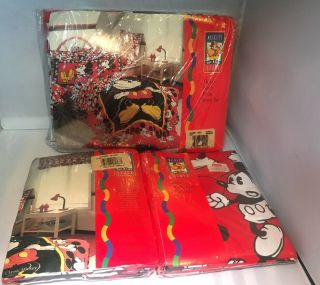 Vintage Cool Mickey Mouse Twin 3 Piece Disney Sheet Set Fabric With 2 Valances