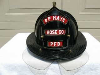 Vintage Cairns Black Leather Yorker Fireman Firefighter Helmet