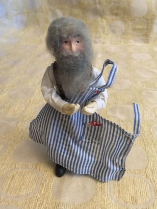 Vintage 1981 Dollhouse Miniature Handmade Shopkeeper Poseable Doll Signed