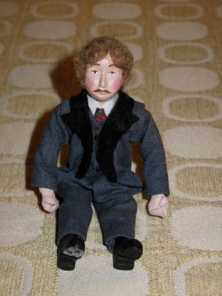 Vintage 1981 Dollhouse Miniature Handmade Victorian Poseable Man Doll Signed