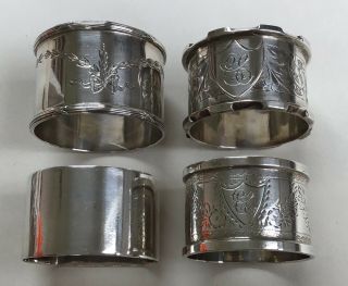 4 Antique & Vintage,  Very Good Quality Solid Silver Napkin Rings - Over 4 Oz
