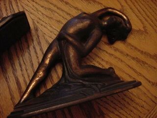 Vintage Art Deco Modernist Nude Figural Lady Bronze Bookends 2