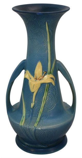 Tall and Vintage Roseville Pottery Zephyr Lily Blue Vase 140 - 12 3