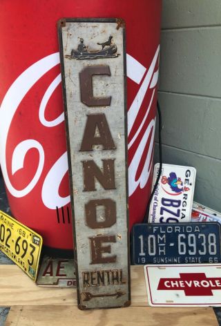 Large 30” Vintage Old Boat Canoe Rentals Bait & Tackle Shop General Store Sign