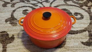 Vintage Le Creuset Flame 12.  25 " 9 - Quart Round Dutch Oven Pot 30 Orig $425