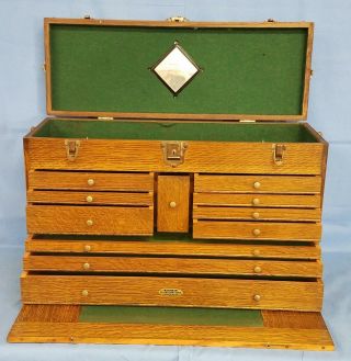 Vintage H.  Gerstner & Sons Wooden Jewelry Tool Machinist Chest Box 11 Drawer