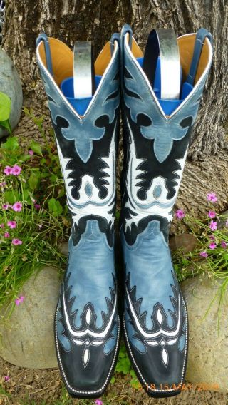 Vintage Lucchese Classics " Inlay " Exotic Skin " Rare " Western Cowboy Boot 10.  5 Ee