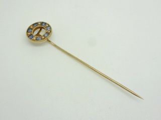 Antique Edwardian 14ct Yellow Gold Blue Sapphire & Seed Pearl Halo Stick Pin