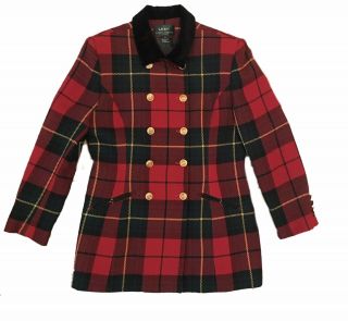 Ralph Lauren Purple Label Womens Blazer Jacket Coat Red Plaid Vintage Size 12