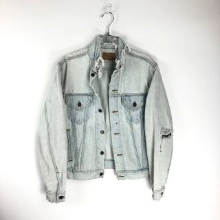 Vintage 80s Levis Denim Jacket Usa Made Light Wash Size Medium Distressed Mens