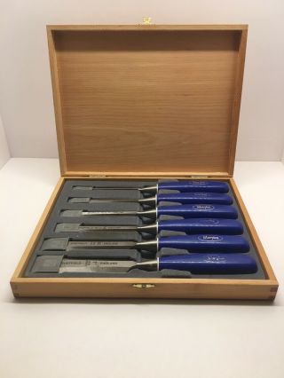 Vintage Set Of 6 Marples Blue Chip Chisel Set Record Tools Storage Box
