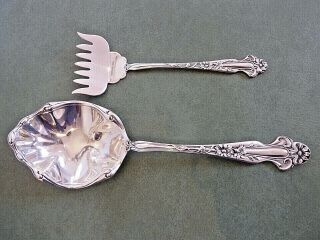 Art Nouveau Sterling Serving Spoon & Fork,  Blackinton " Daisy " Pattern " Pat.  1904 "