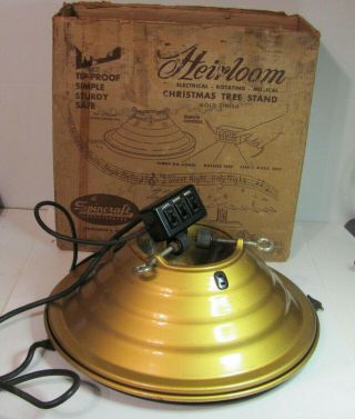 Vtg Gold Spincraft Heirloom Rotating Musical Christmas Tree Stand
