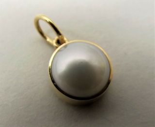 Vtg 14k Gold Mabe Blister Silver Pearl Pendant Round Solitaire Estate 7.  65mm