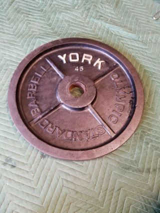 Vintage 45lb York Barbell Olympic Weight - 5/8 " Deep Dish,  1.  25 " Plate Thickness