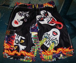 Vintage Kiss Rock And Roll Over Lp Dragonfly Swim Trunks Surf Board Shorts Sz 32