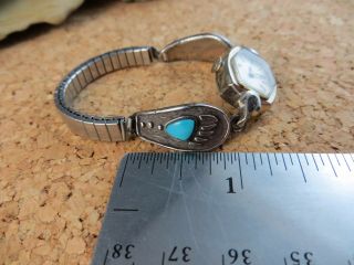 Vintage Native American Turquoise Silver Bear Paw Print Tips Band Bulova Watch 8
