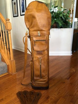 Vintage Aries Made In Mexico All Leather Golf Bag In Exceptional.  Rare
