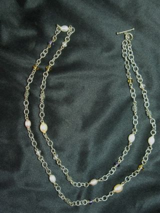 Michael Dawkins 925 Sterling Silver Cultured Pearl Gemstone Necklace 36 